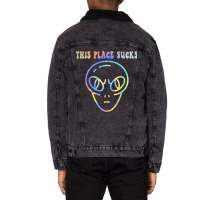 This Place Sucks Ufo Alien Head Funny Lazy Hallowe Unisex Sherpa-lined Denim Jacket | Artistshot