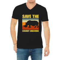 Vintage Sunset Save The Chubby Unicorns Fat Rhino V-neck Tee | Artistshot