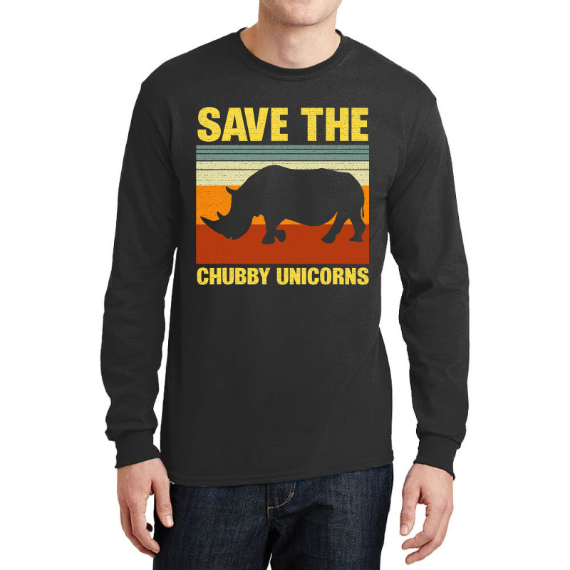 Vintage Sunset Save The Chubby Unicorns Fat Rhino Long Sleeve Shirts | Artistshot