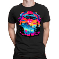 Ufo Flying Saucer Over Mountains And Forests Synth T-shirt | Artistshot