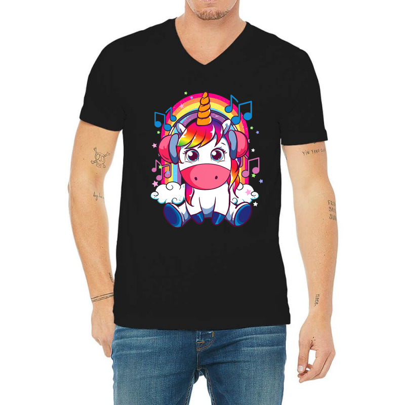 Unicorn Music Lover Unicorn Listening To Music Not V-Neck Tee by WENDYKARL | Artistshot