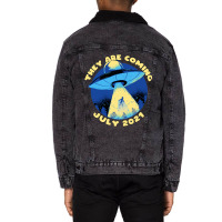 Ufo Abduction They Are Coming July 2alien Spaceshi Unisex Sherpa-lined Denim Jacket | Artistshot