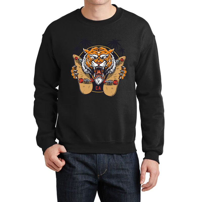 Tiger Themed S With Sharp Nail Holding Skateboard Crewneck Sweatshirt | Artistshot