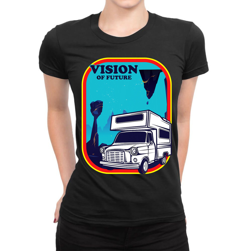 Vision Of Future Spaceship Time Travel Extraterres Ladies Fitted T-Shirt by AarnaFerraro | Artistshot