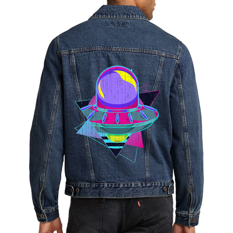 Ufo Unidentified Flying Object Retro 80s Vaporwave Men Denim Jacket | Artistshot