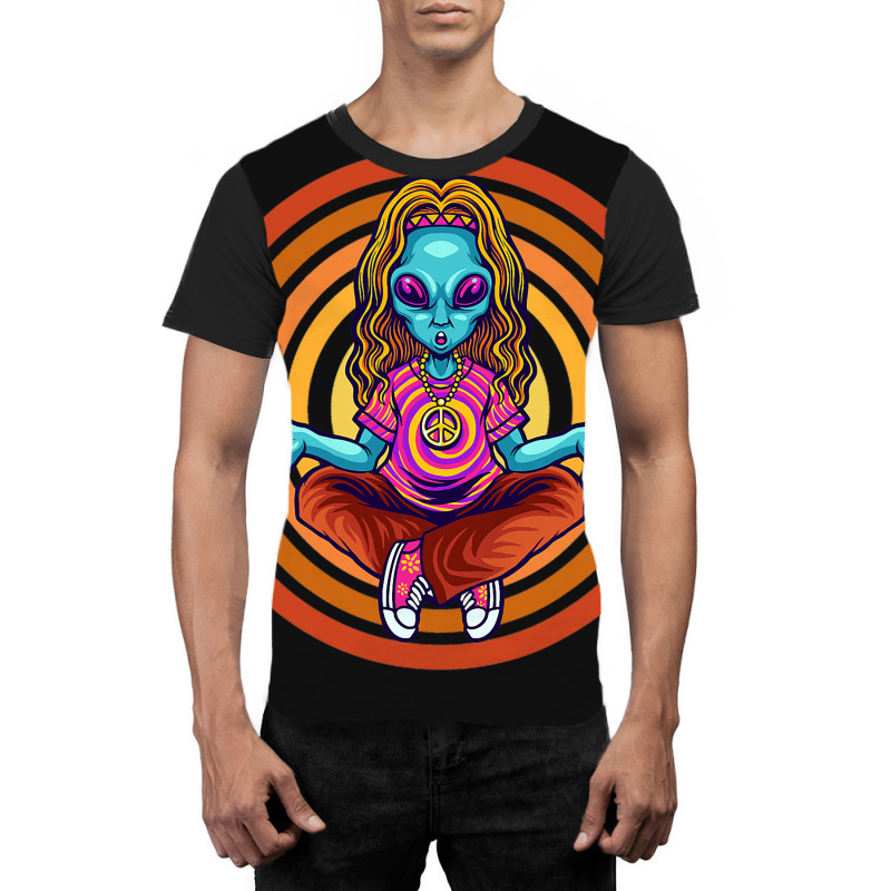 Trippy Meditating Hippie Alien Extraterrestrial Pe Graphic T-shirt | Artistshot