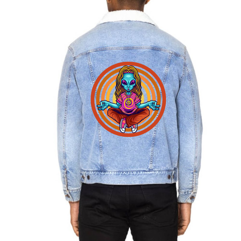 Trippy Meditating Hippie Alien Extraterrestrial Pe Unisex Sherpa-lined Denim Jacket | Artistshot