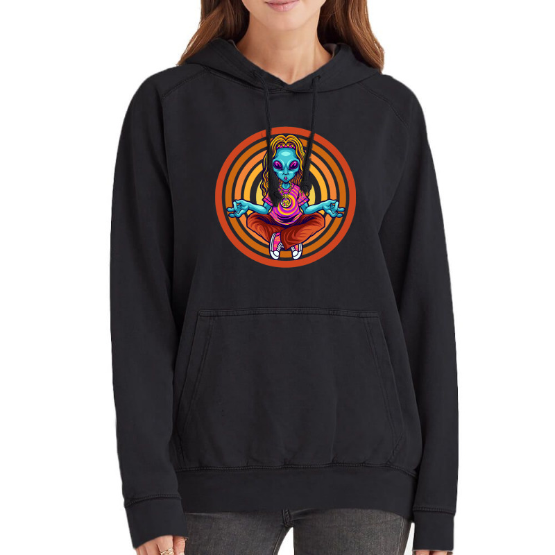 Trippy Meditating Hippie Alien Extraterrestrial Pe Vintage Hoodie | Artistshot