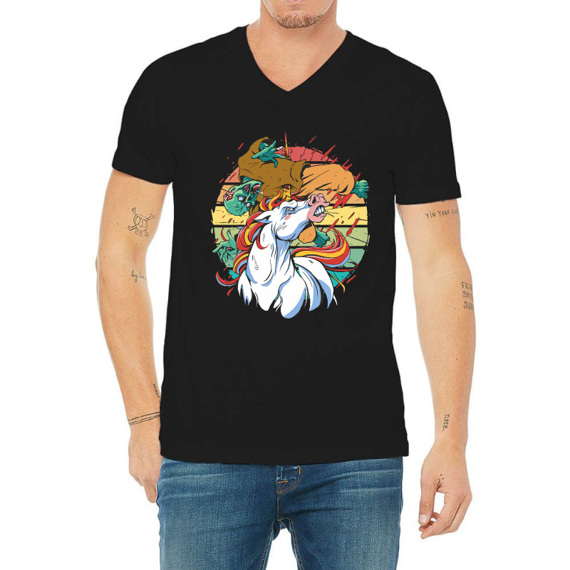 Vintage Cool Fantasy Fierce Unicorn And Scary Zomb V-neck Tee | Artistshot