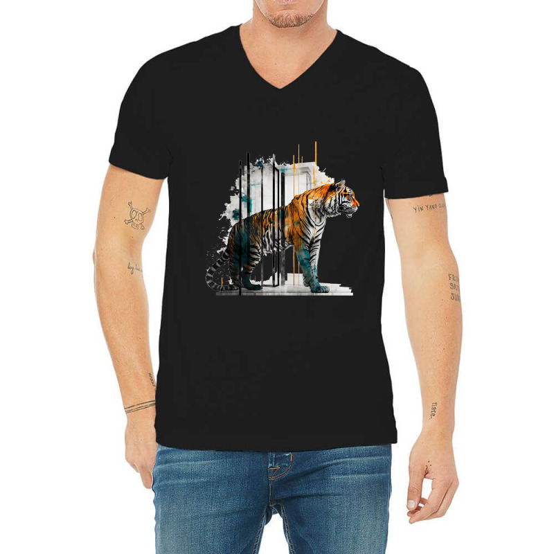 Tiger Architecture Art Work Animal V-neck Tee | Artistshot