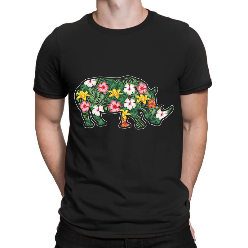 Tropical Floral Rhinoceros 2rhino Zoologist Safari T-shirt | Artistshot