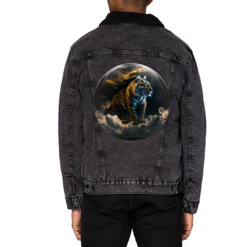 Tiger Ball Animal Print Art Animal Lovers Tiger Unisex Sherpa-lined Denim Jacket | Artistshot