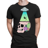 Ufo Beam Down On Skull With Flowers Alien Abductio T-shirt | Artistshot