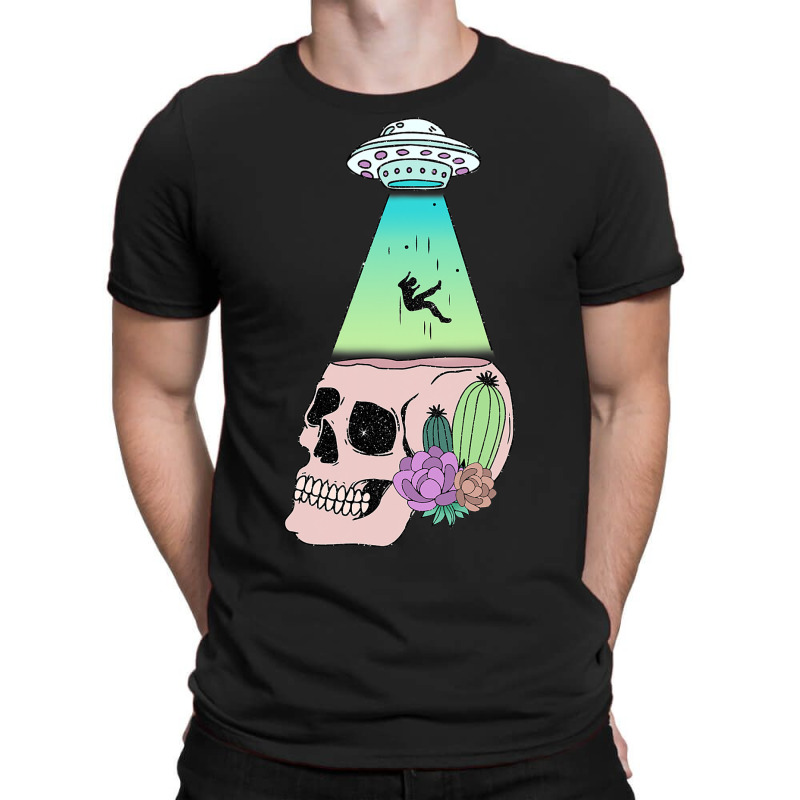 Ufo Beam Down On Skull With Flowers Alien Abductio T-shirt | Artistshot