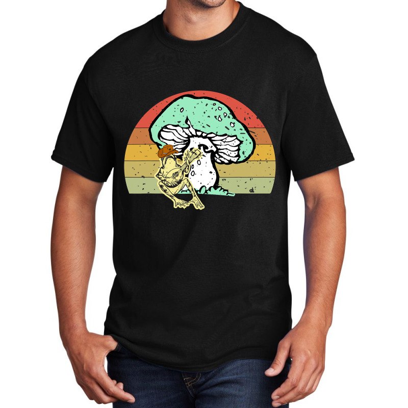 Vintage Frog Cowboy Hat Mushroom Banjo Sunset Basic T-shirt | Artistshot