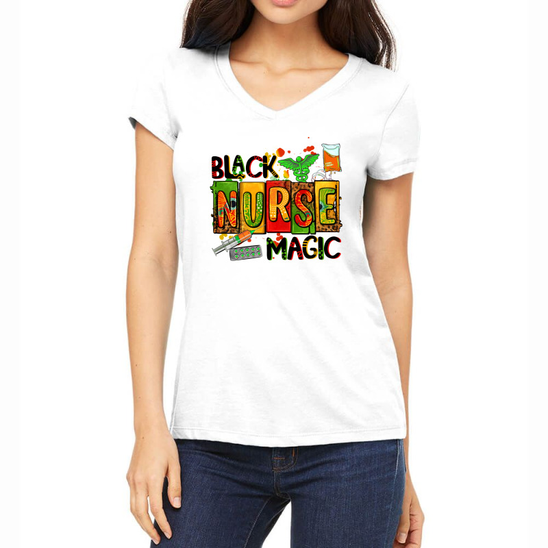 Black Nurse Magic Women's V-Neck T-Shirt by AdoDesignShop | Artistshot