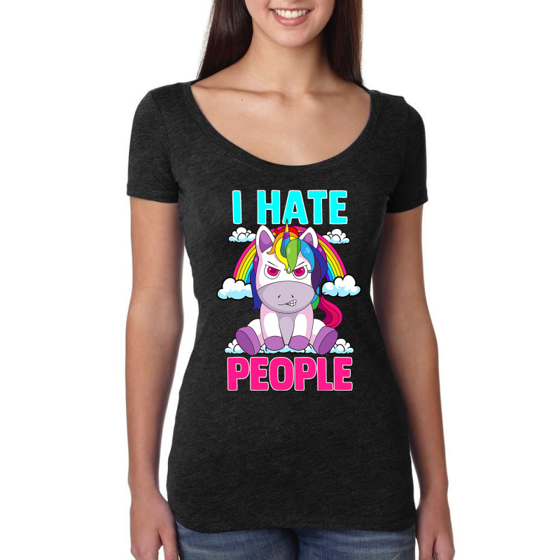 I Hate People Misanthropic Angry Unicorn Misanthro Women's Triblend Scoop T-shirt by EDLYGRAND | Artistshot