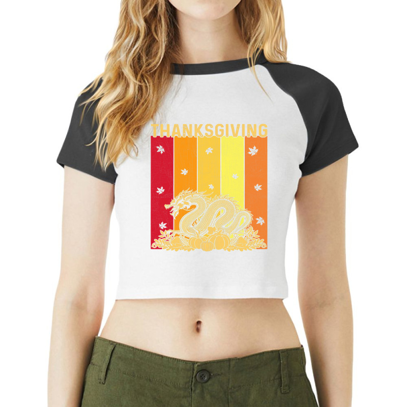 Thanksgiving Retro Dragon Matching Family Pajamas Raglan Crop Top by AURRADILLARD | Artistshot