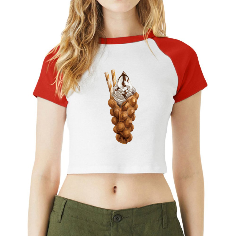 Eggette Bubble Waffle Vanilla Ice Cream Raglan Crop Top by Baksoji | Artistshot