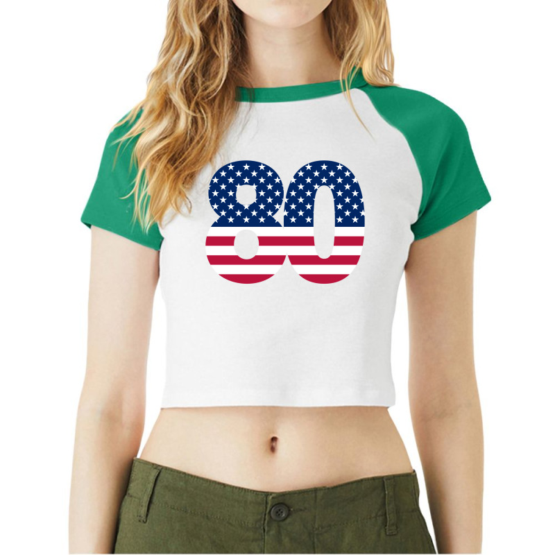 80 Patriot United States Number Eighty America Raglan Crop Top by haftubaebir | Artistshot