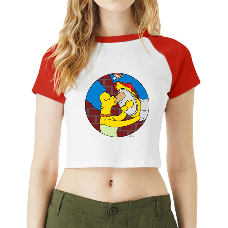 The Simpsons Marge And Homer Pie Man Upside Down K Raglan Crop Top by longdanouj | Artistshot