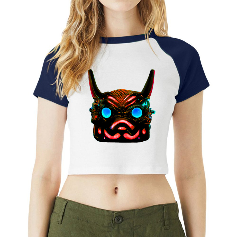 Futuristic Oni Mask Raglan Crop Top by catitoabite | Artistshot