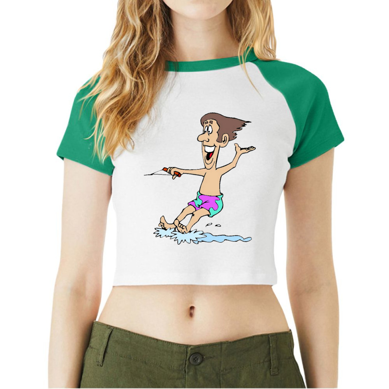 Waterskiing Dad On Vacation Yellow Raglan Crop Top by zelekmanfraw | Artistshot