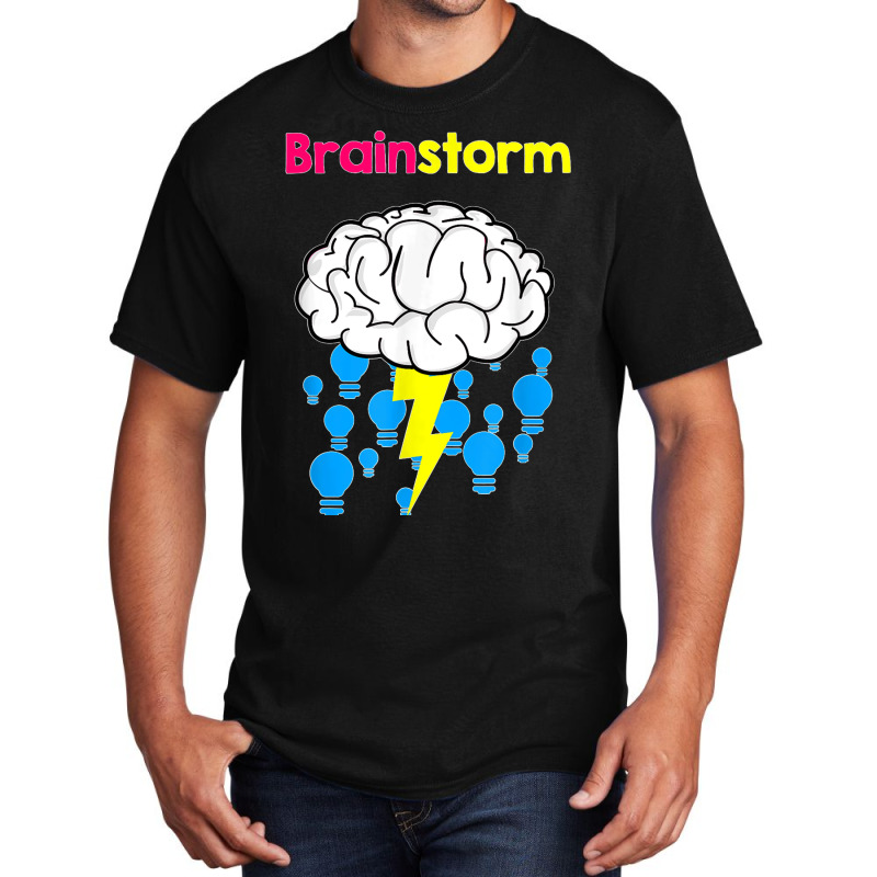 Funny Brainstorm Good Idea Lightbulb Thunder Basic T-shirt | Artistshot