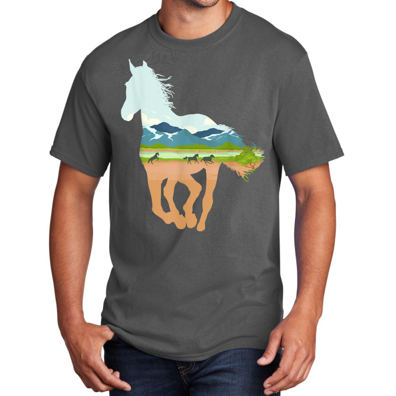 Horse Print With Landscape Horse Lover, Animal Horse Basic T-shirt | Artistshot