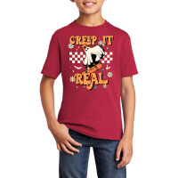 Creep It Real Retro Halloween Party Funny Ghost Skateboard Basic Youth T-shirt | Artistshot