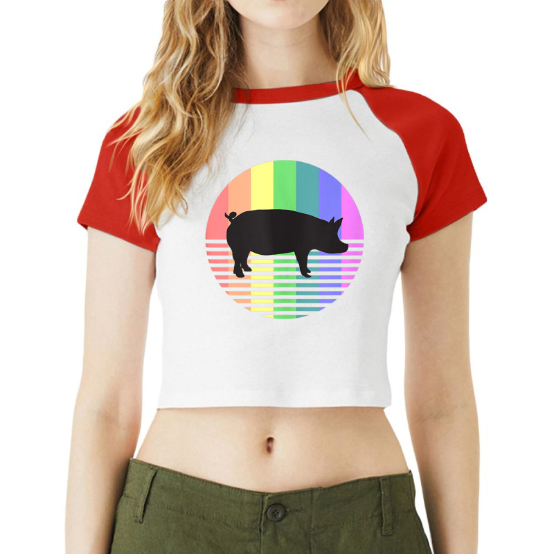 Retro Pig Gay Pride Vintage 80s Rainbow Pig Farm A Raglan Crop Top by africaka | Artistshot