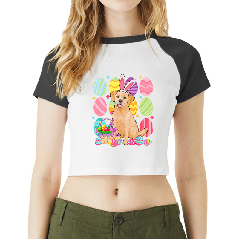 Cute Golden Easter Bunny Ear Colorful Easter Egg B Raglan Crop Top by spreesgomez | Artistshot