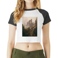 Caspar David Friedrich   Rocky Ravine In The Elbe Raglan Crop Top | Artistshot