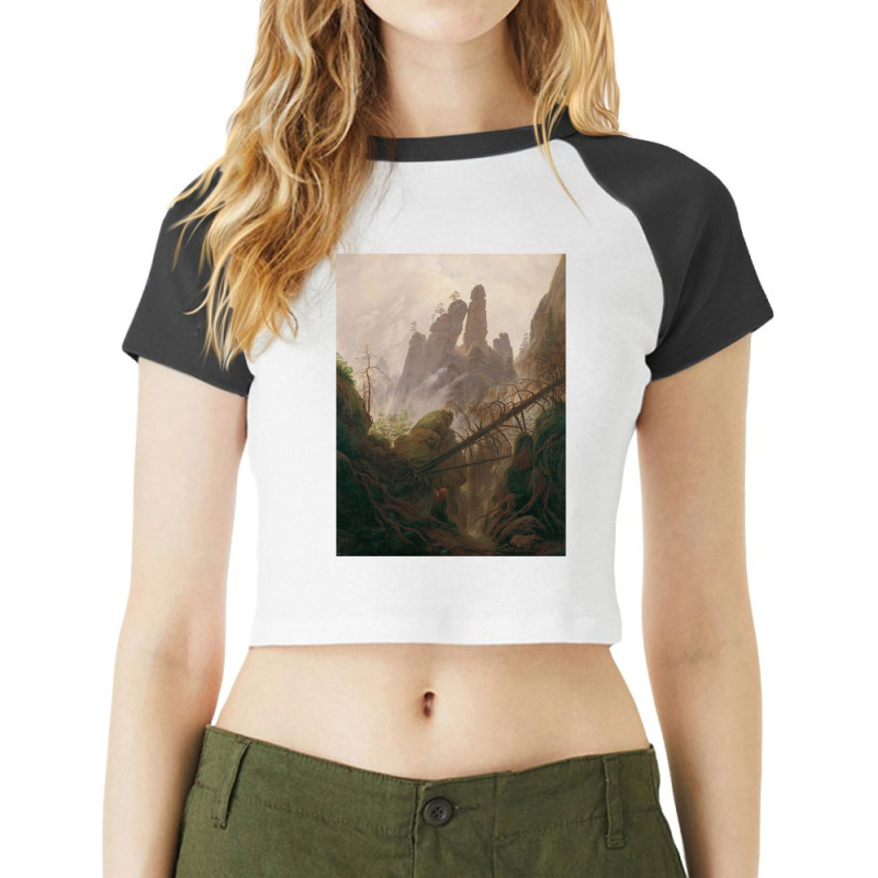 Caspar David Friedrich   Rocky Ravine In The Elbe Raglan Crop Top by muttygleberp | Artistshot