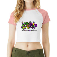 Peace Love King Cake Funny Mardi Gras Party Carniv Raglan Crop Top | Artistshot