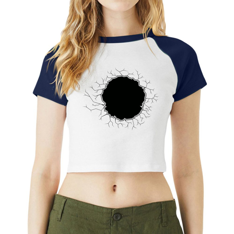 Monochrome Illustrations Of Holes And Cracks Raglan Crop Top by selos47 | Artistshot