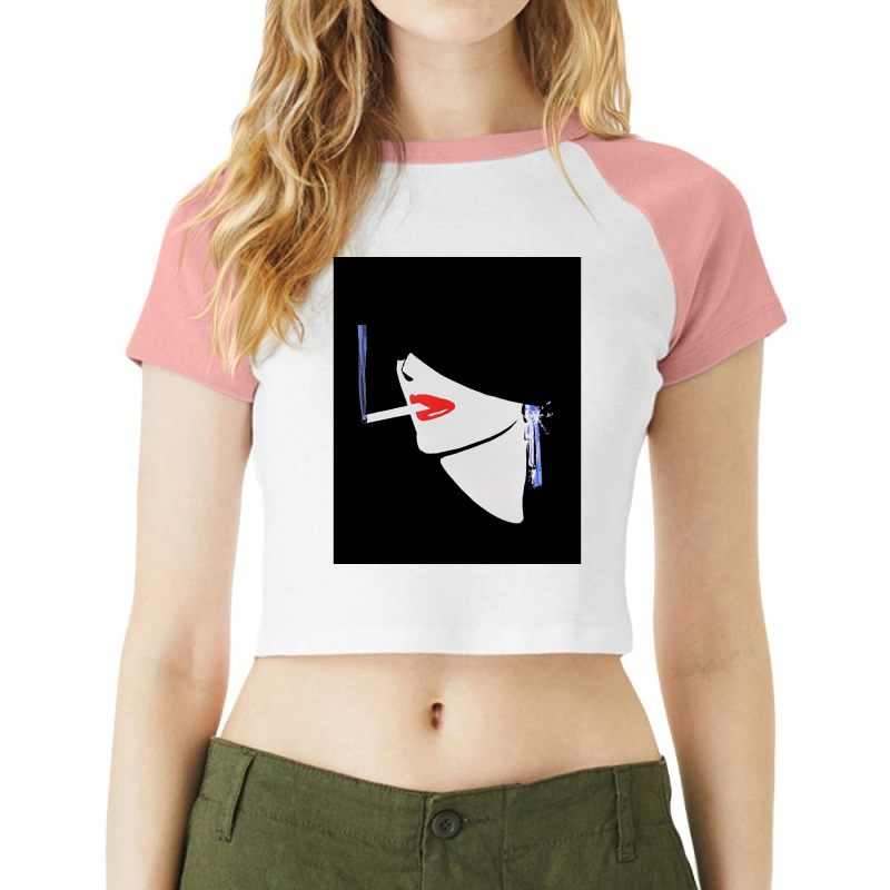 Fashion Illustration Vintage Cigarette Woman 80s R Raglan Crop Top by junezwietzv | Artistshot