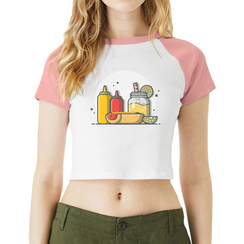 Hotdog Ketchup And Lemonade Travel Raglan Crop Top by omerisqurdluj | Artistshot