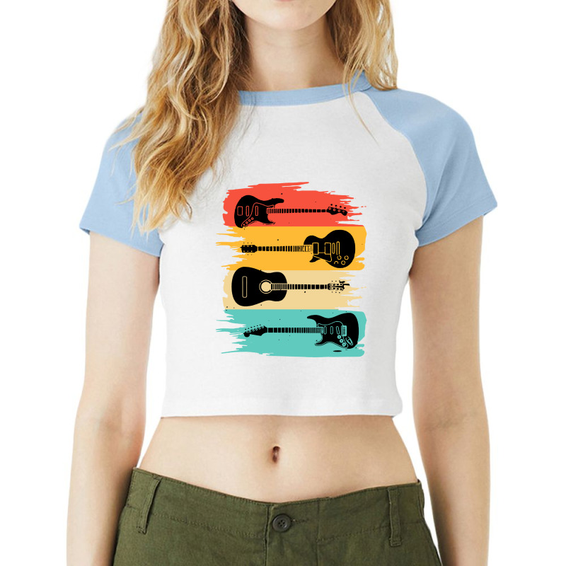 Vintage Retro Guitars Raglan Crop Top | Artistshot