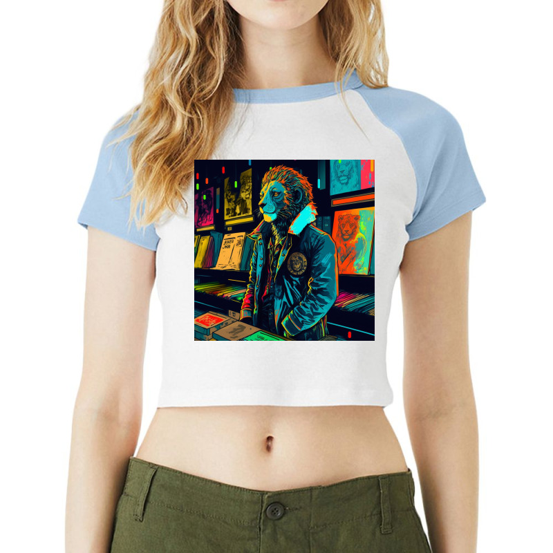 Lion In The Bookstore Library Art Raglan Crop Top by Kailooma | Artistshot