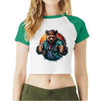 Bear Master Angry Raglan Crop Top | Artistshot