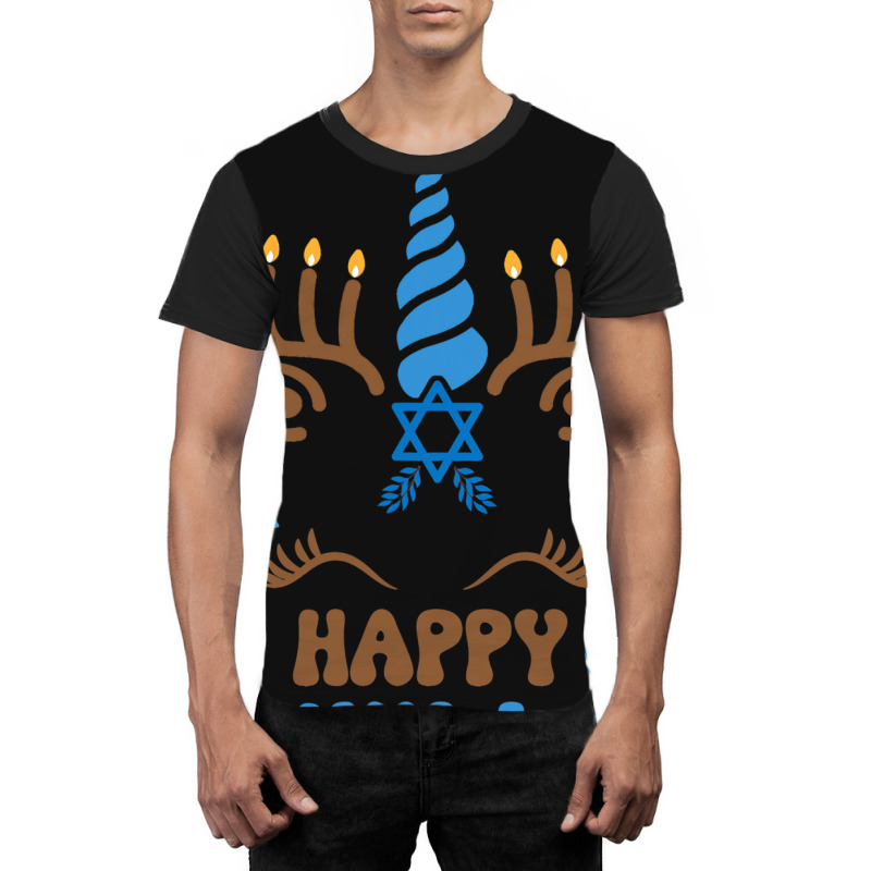 Happy Hanukkah Unicorn Chanukah Menorah Dreidel Graphic T-shirt | Artistshot