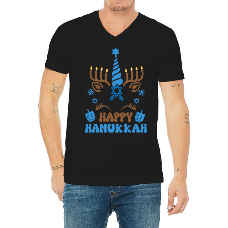 Happy Hanukkah Unicorn Chanukah Menorah Dreidel V-neck Tee | Artistshot