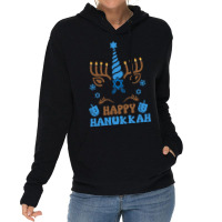 Happy Hanukkah Unicorn Chanukah Menorah Dreidel Lightweight Hoodie | Artistshot