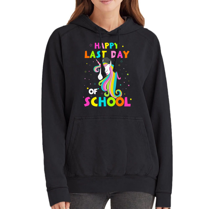 Happy Last Day Of School Funny Summer Unicorn Shir Vintage Hoodie | Artistshot