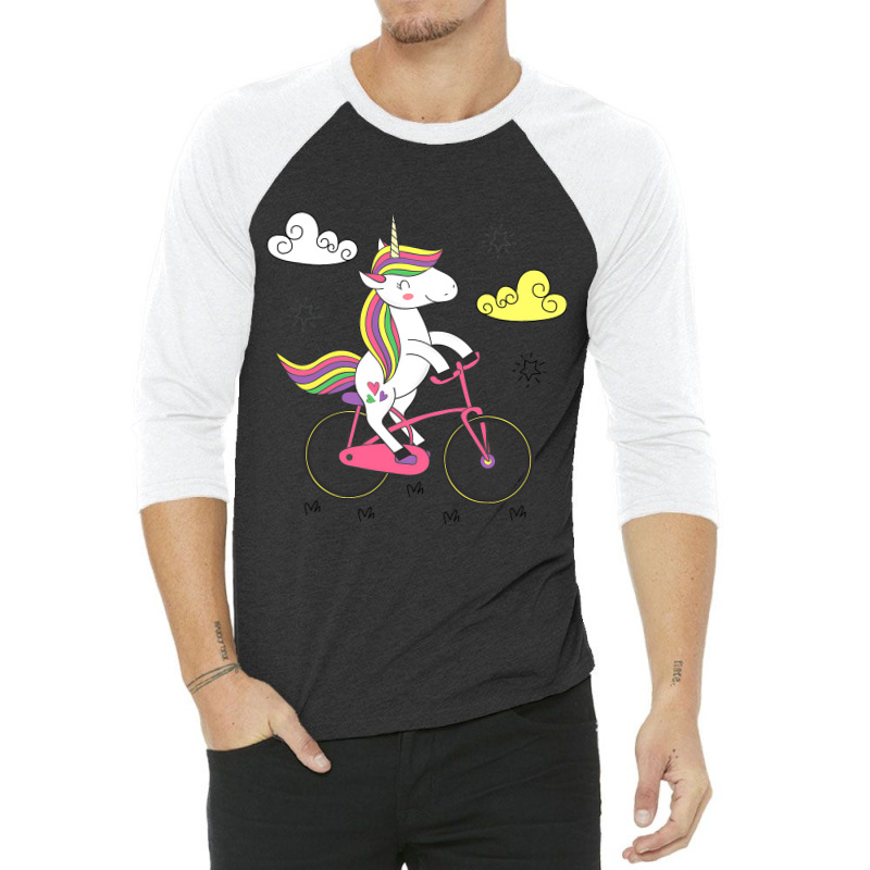 Funny Unicorn On Bike Work Out Biker 3/4 Sleeve Shirt by TevitJanik | Artistshot