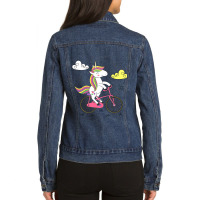 Funny Unicorn On Bike Work Out Biker Ladies Denim Jacket | Artistshot