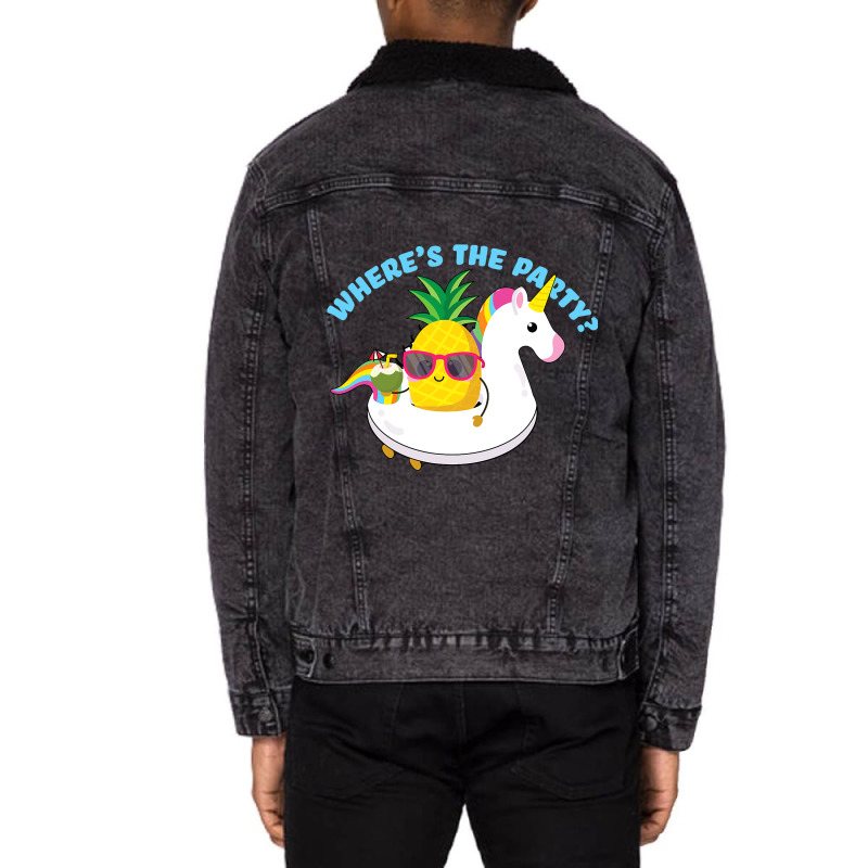 Funny Unicorn Pineapple Swingers Wheres The Party Unisex Sherpa-lined Denim Jacket | Artistshot