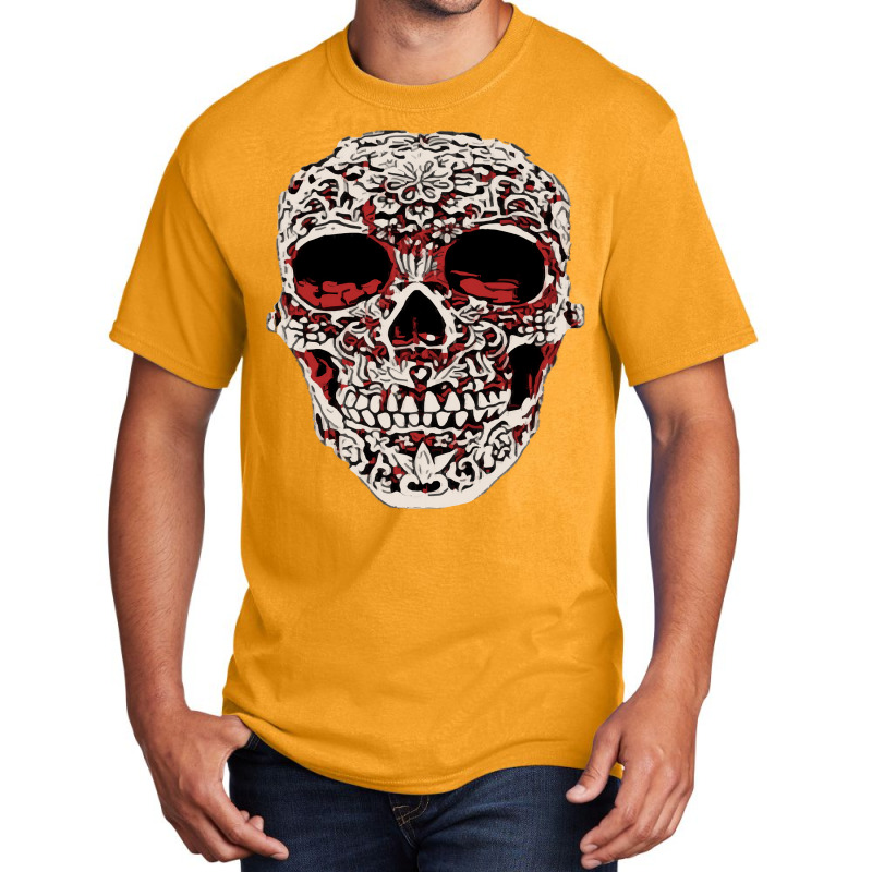 Skull T  Shirt Big Carved Red And White Skeleton Skull Head T  Shirt Basic T-shirt | Artistshot