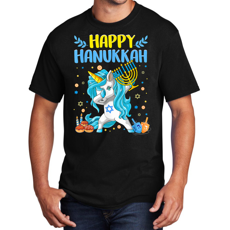 Happy Hanukkah Dabbing Jewish Unicorn Kids Chanukah Basic T-shirt | Artistshot